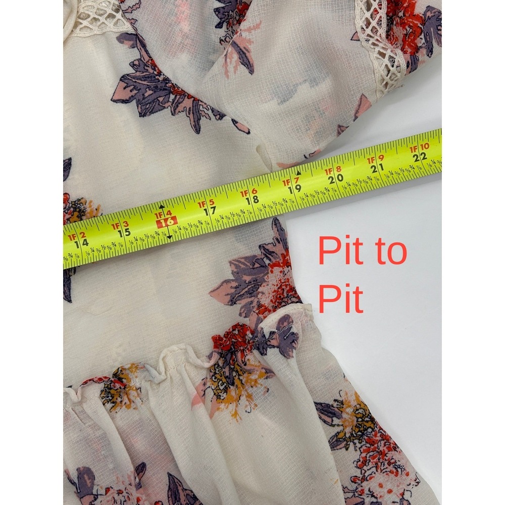 Xhilaration Floral Lace Boho Peasant Blouse Medium Bell Sleeve Top Cottagecore - Picture 6 of 10